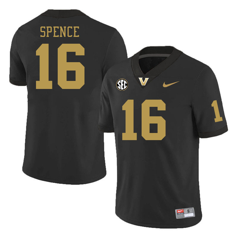 Vanderbilt Commodores #16 Cole Spence College Football Jerseys 2024 Uniforms Stitched-Black